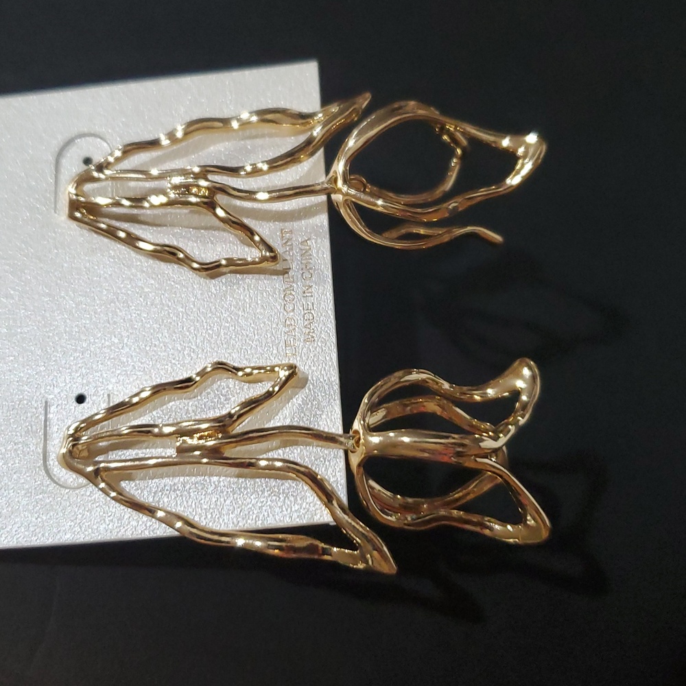 Natasha couture gold tone geometric upside down tulip drop earrings new